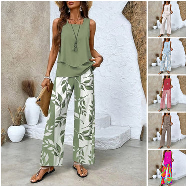 🌺 Women’s Trendy Print 2-Piece Outfit – Sleeveless Top & Pants Combo!